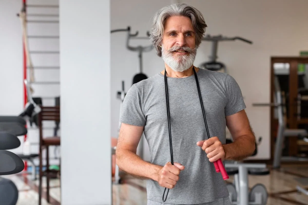 Man over 40 exercising at the gym as part of a medical weight loss program for men