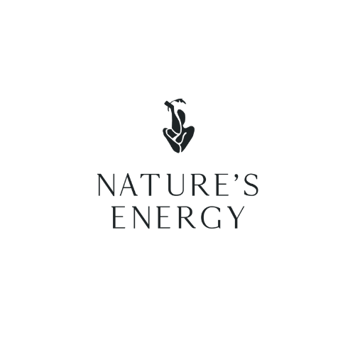 Logo for Nature's Energy featuring a stylized leaf and water droplet above the text.