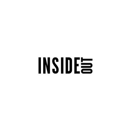 Black and white logo with the words "INSIDE" and "OUT".