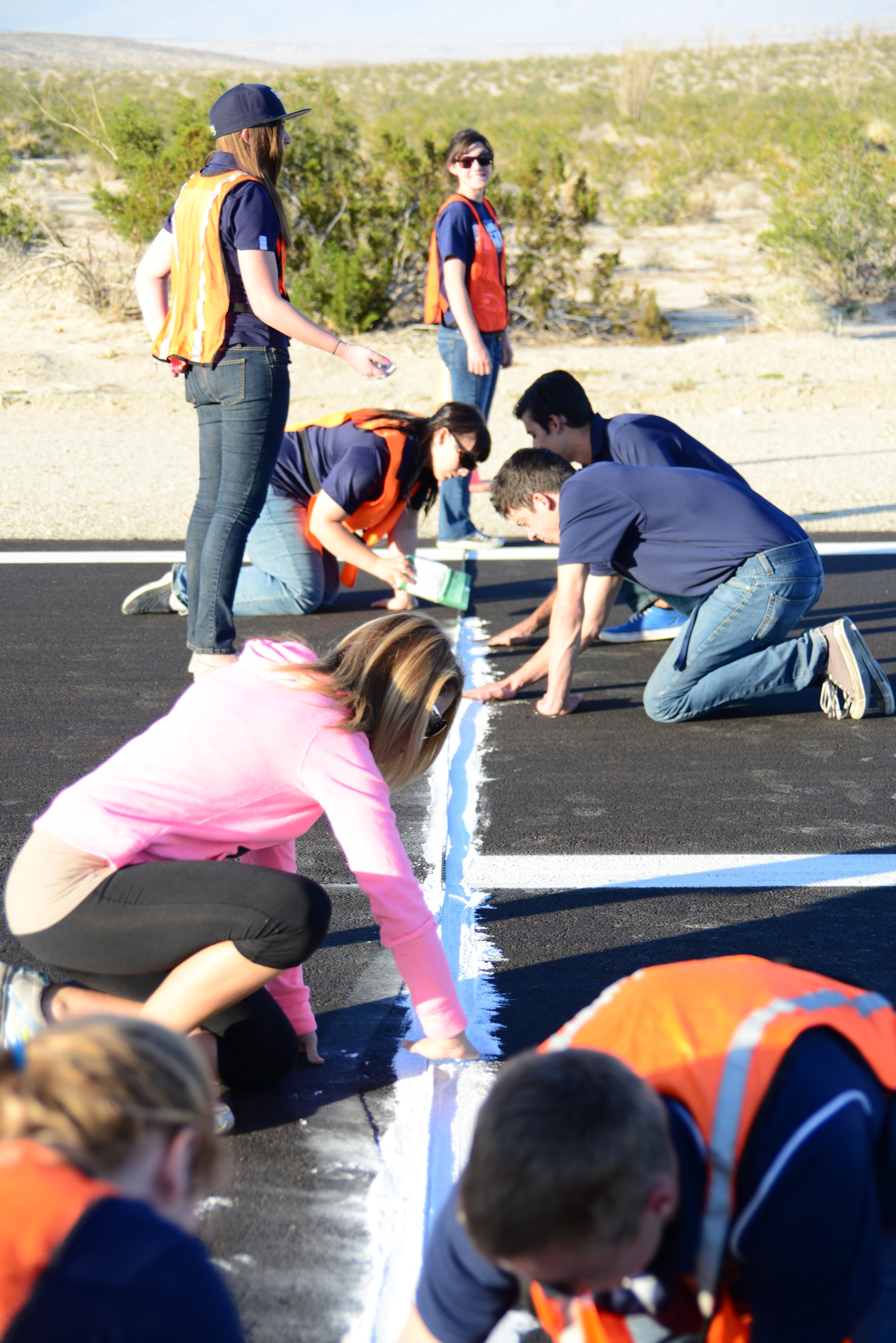   San Diego Christian College pilots marking the runway at Borrego Air Park for Spot Landing practice 2018  