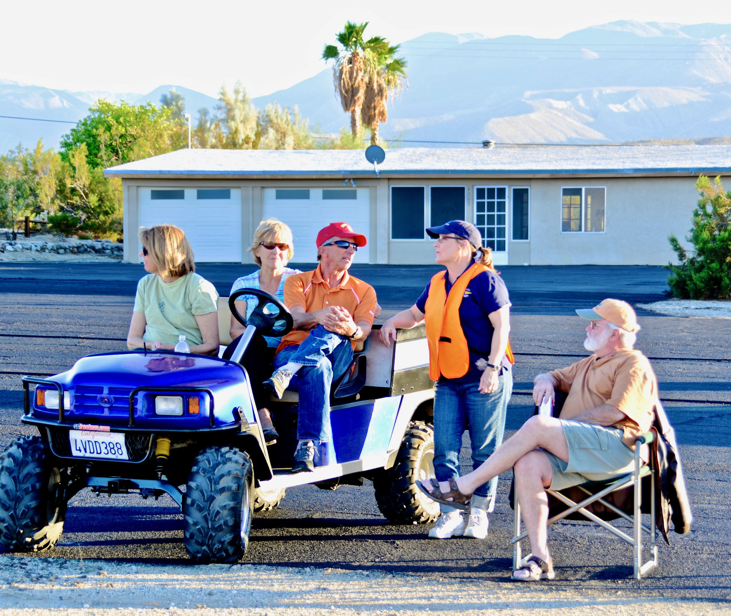   Rick and Eddie Fordem talking with Captain Jill Geary at Borrego Air Park while SDCC Flight Team practicing Spot Landings.  