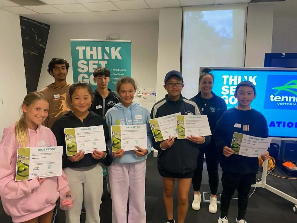 Tennis Victoria Athletes receiving their certificate for participating in the Think Set Go G.A.M.E program.