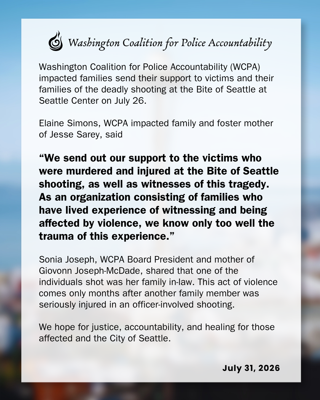 WCPA Members Send Support to Bite of Seattle Shooting Victims