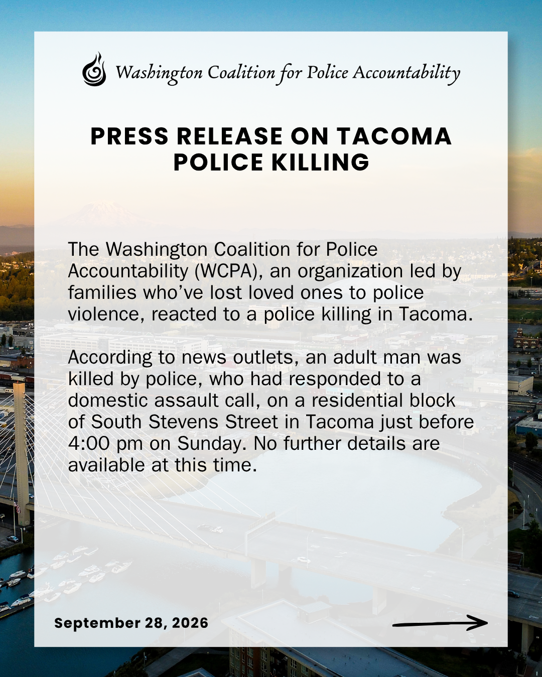 WA Coalition for Police Accountability Reacts to Police Killing in Tacoma