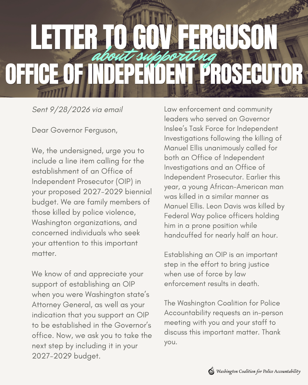Families, Organizations Urge Gov Ferguson to Create Office of Independent Prosecutor