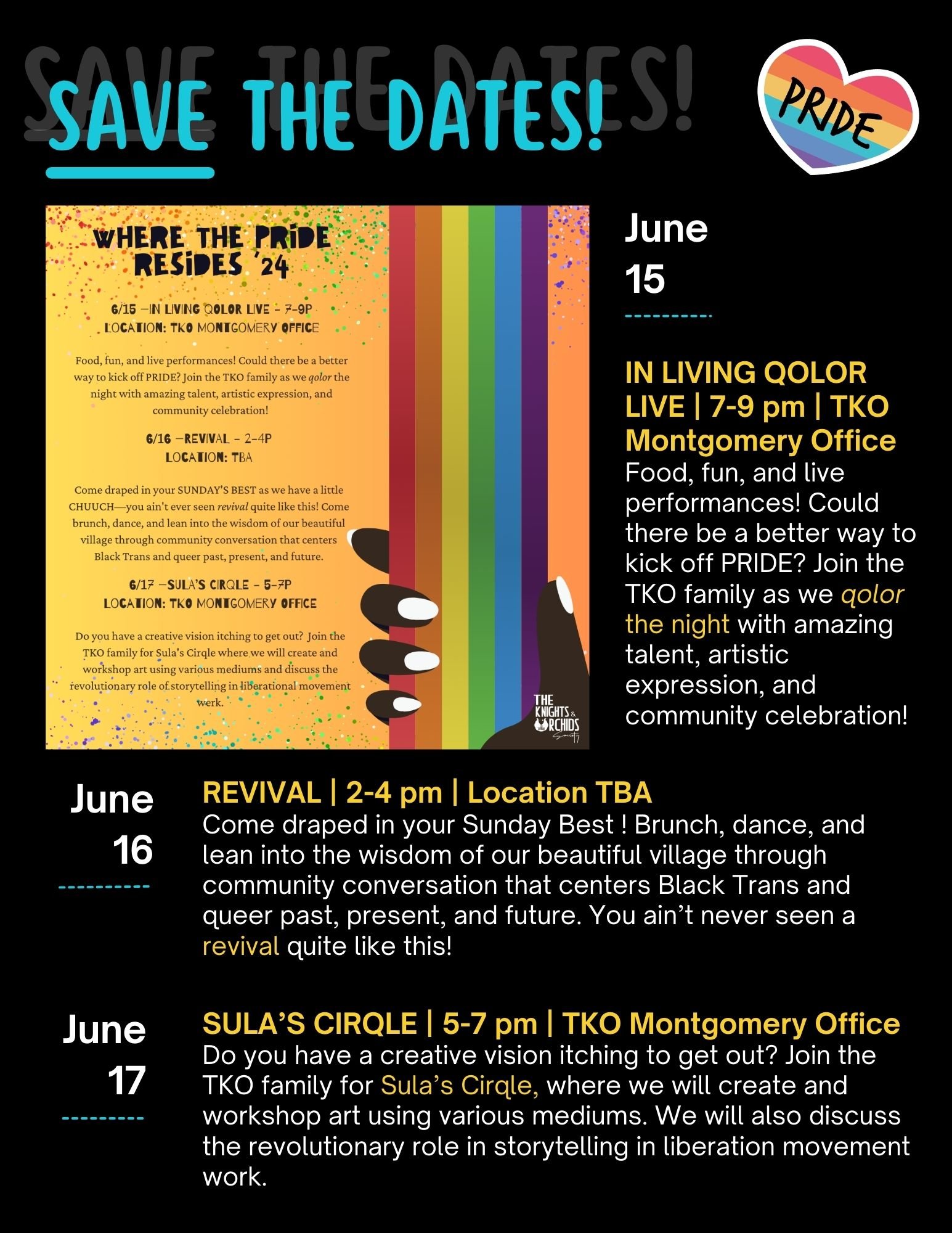 Summer is almost here! As we head into a new season, TKO has been team-building, idea sharing and gearing up for a PRIDE MONTH weekend you won't forget. Mark your calendars for June 15-17 and make your way over to experience In Living Qolor, have a l