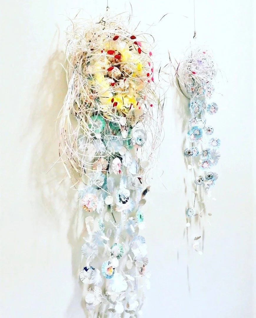 Paper Sculpture upcycled to replicate an underwater jellyfish.