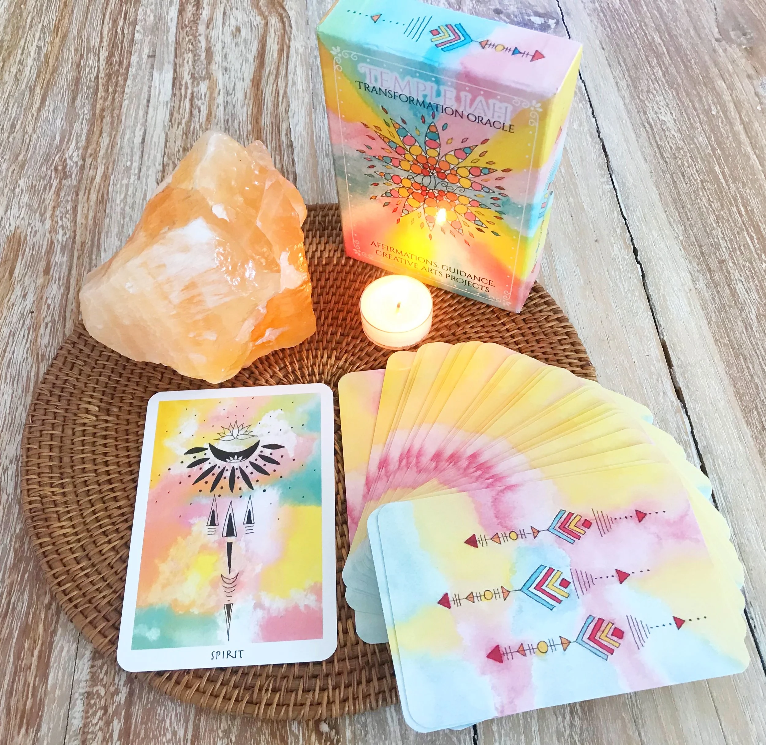 Oracle card and calcite crystal