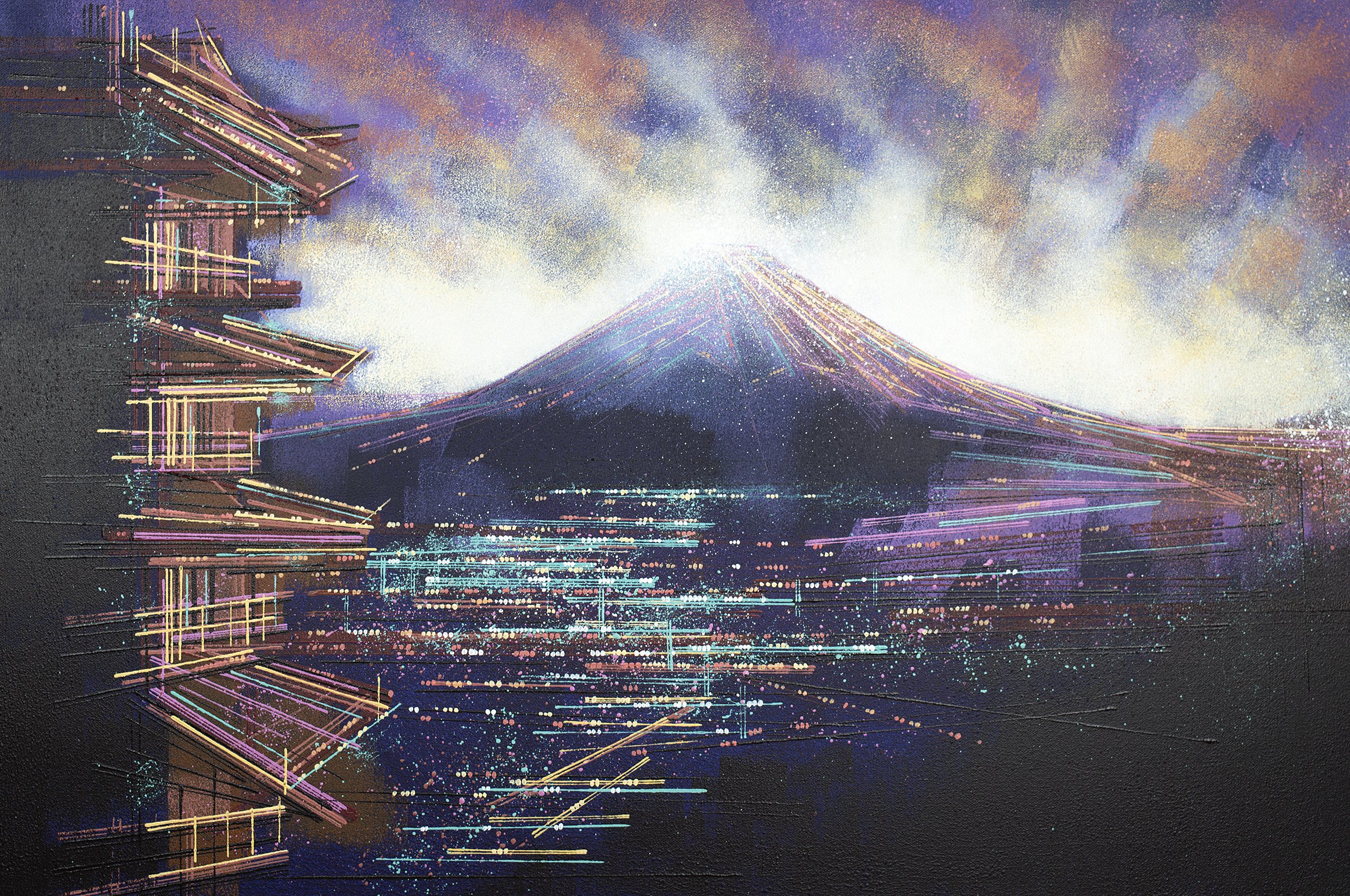 Marc Todd Original on canvas Japan Mount Fuji purples and blues