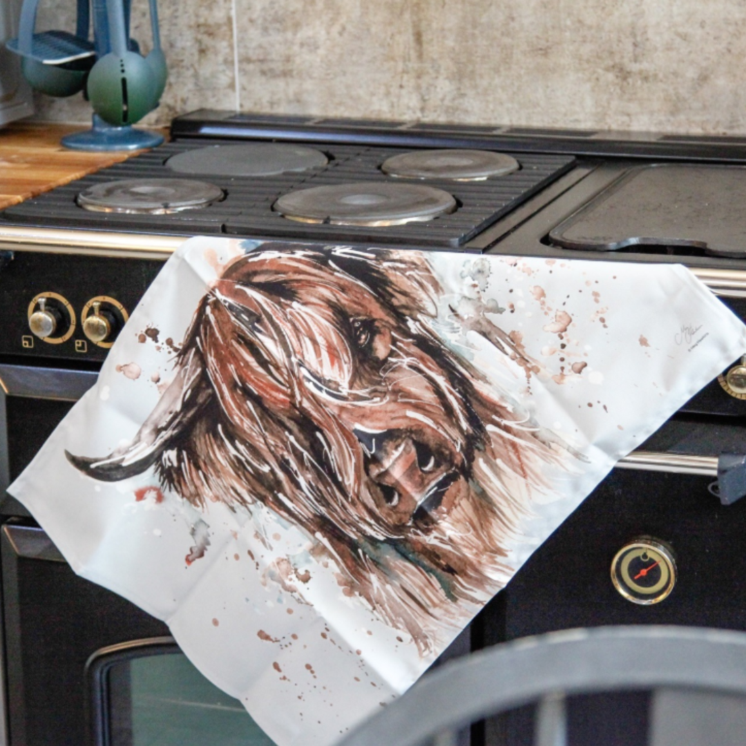 'The Hebrides' - Highland Cow Tea Towel by Meg Hawkins
