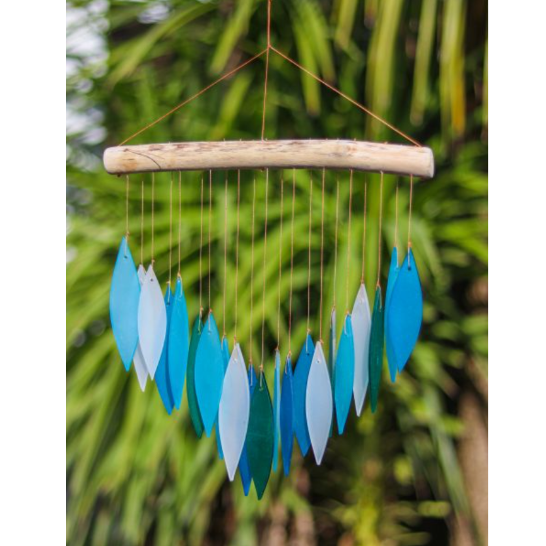 Glass Windchime 'Blue Falling Leaves'