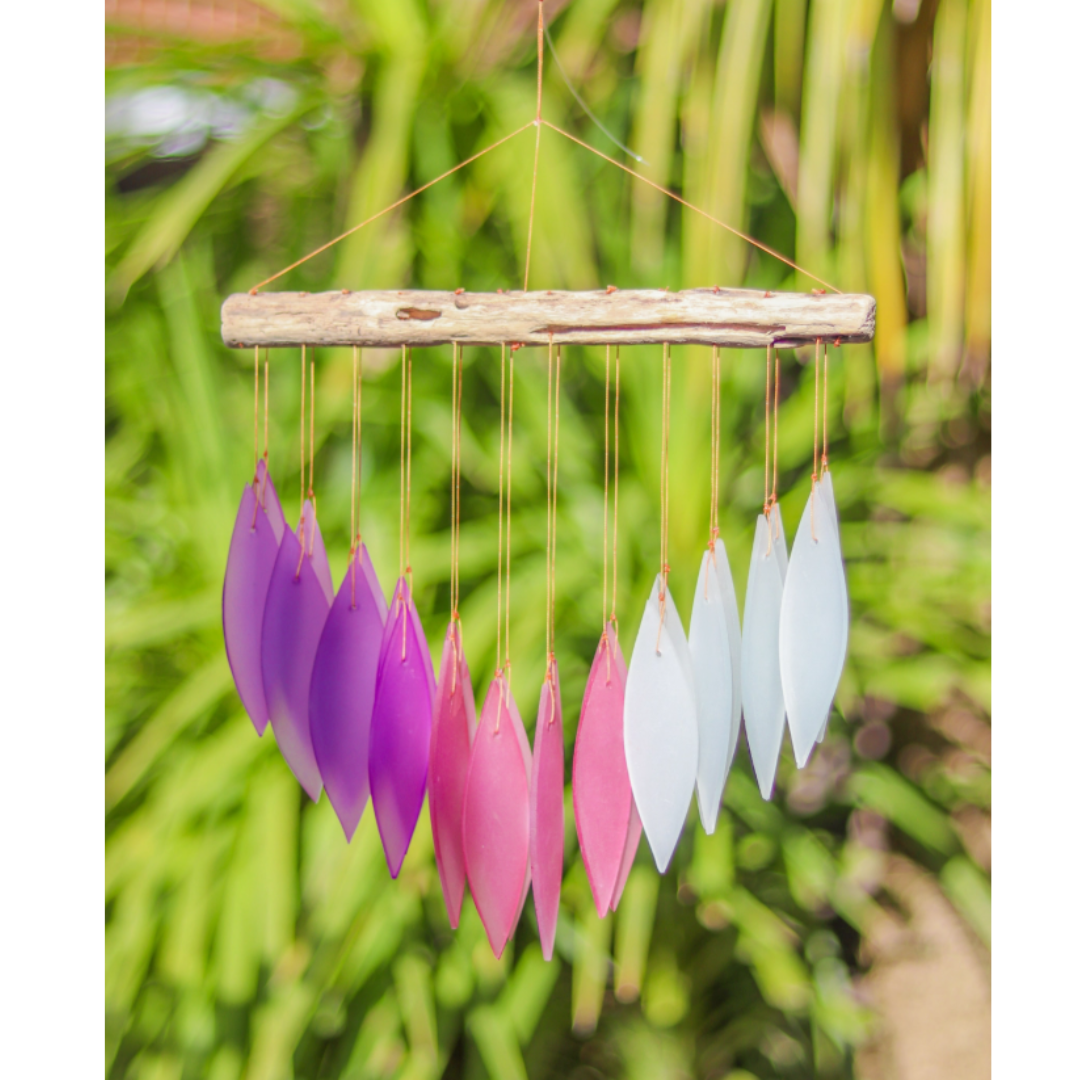 Glass Windchime 'Pink Falling Leaves'