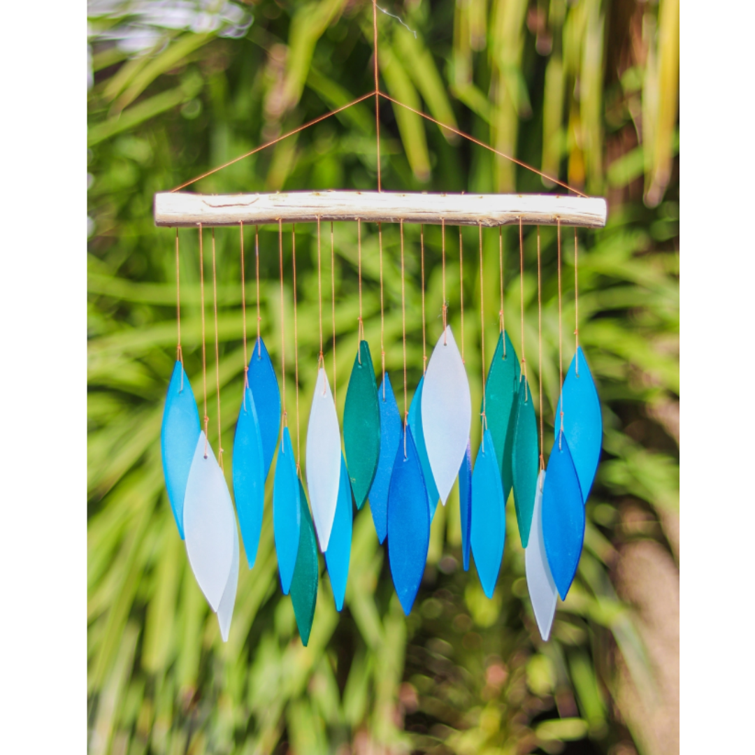 Glass Windchime 'Blue Leaves'