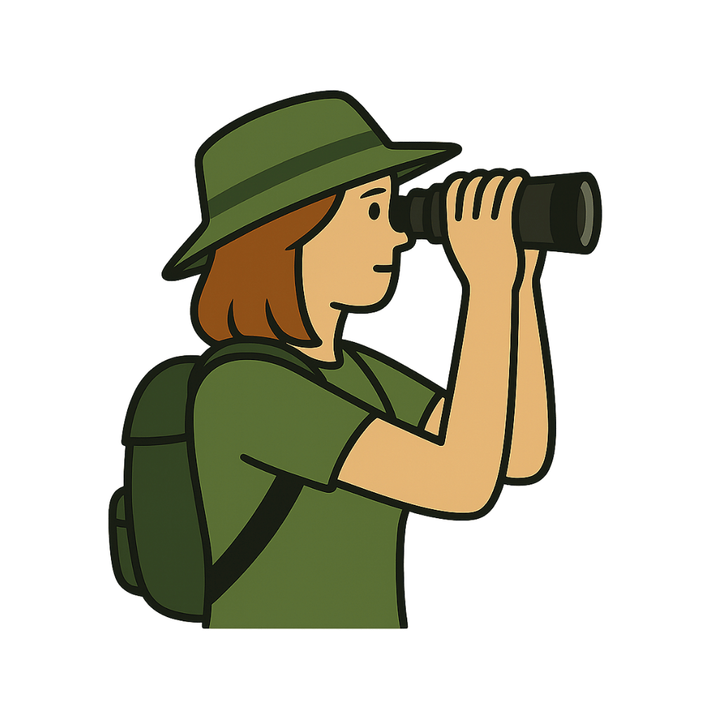 Illustration of a woman birdwatching with binoculars
