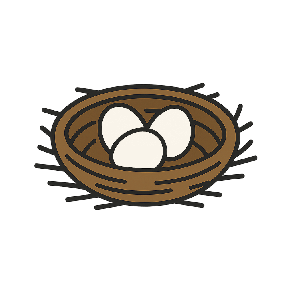 illustration of a birds nest with 3 eggs in it