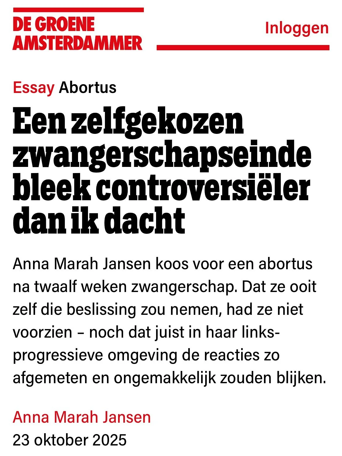 🗞️ Ik schreef een persoonlijk stuk over mijn louterende abortuservaring, helse zwangerschap en de reacties in mijn links-progressieve omgeving. Zelfbeschikking is van levensbelang ❤️

De afgelopen dagen ben ik overweldigd door prachtige, hartverwarm