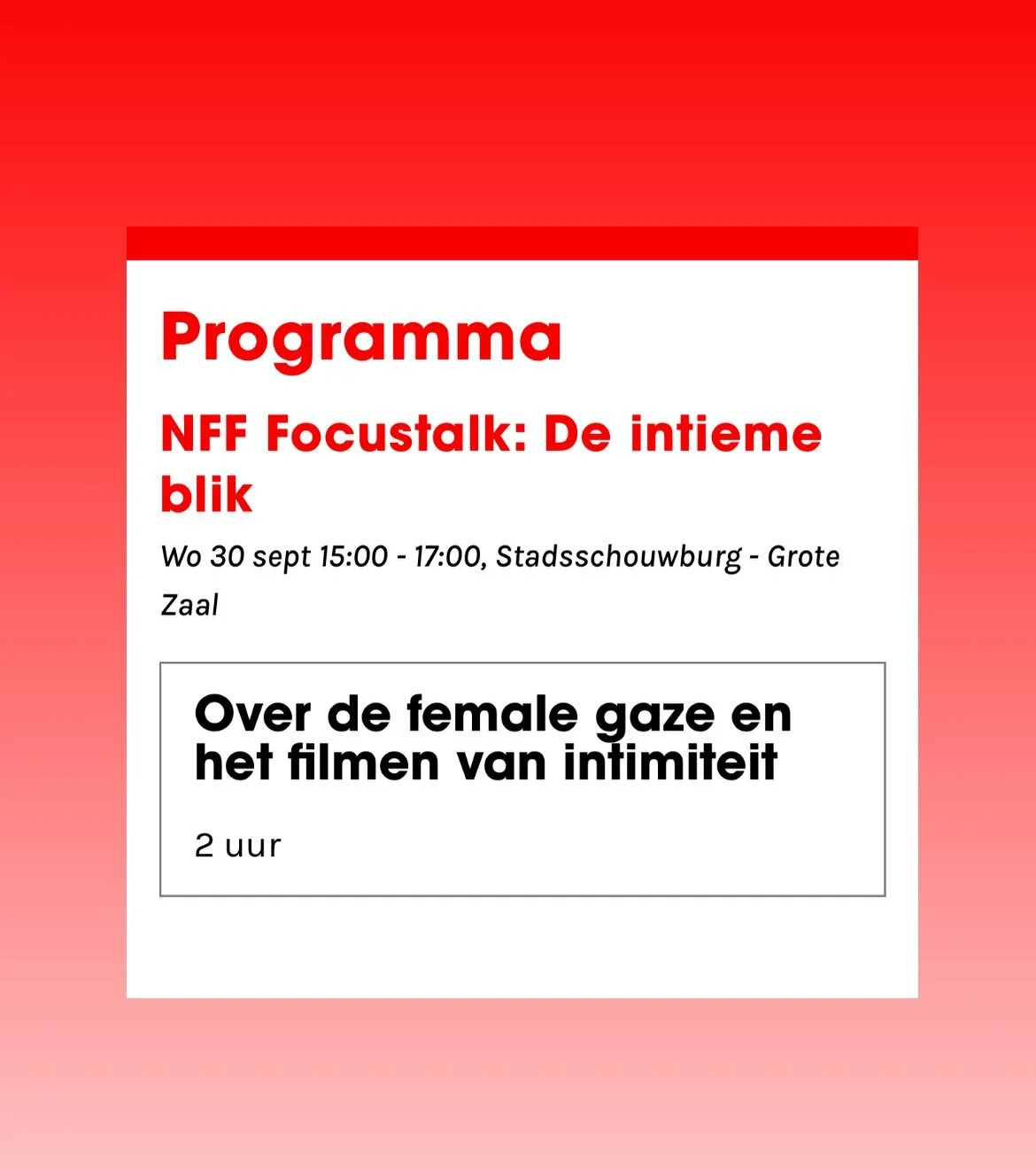 🎟️🎟️ WIN VRIJKAARTJES VOOR NFF Focustalk: De intieme blik @nederlandsfilmfestival 🎥🎞️

ik mag kaartjes weggeven!! 

>> TAG hieronder met wie je wil gaan &amp; STUUR mij via dm in &eacute;&eacute;n zin waarom jij ze wenst (met je e-mailadres