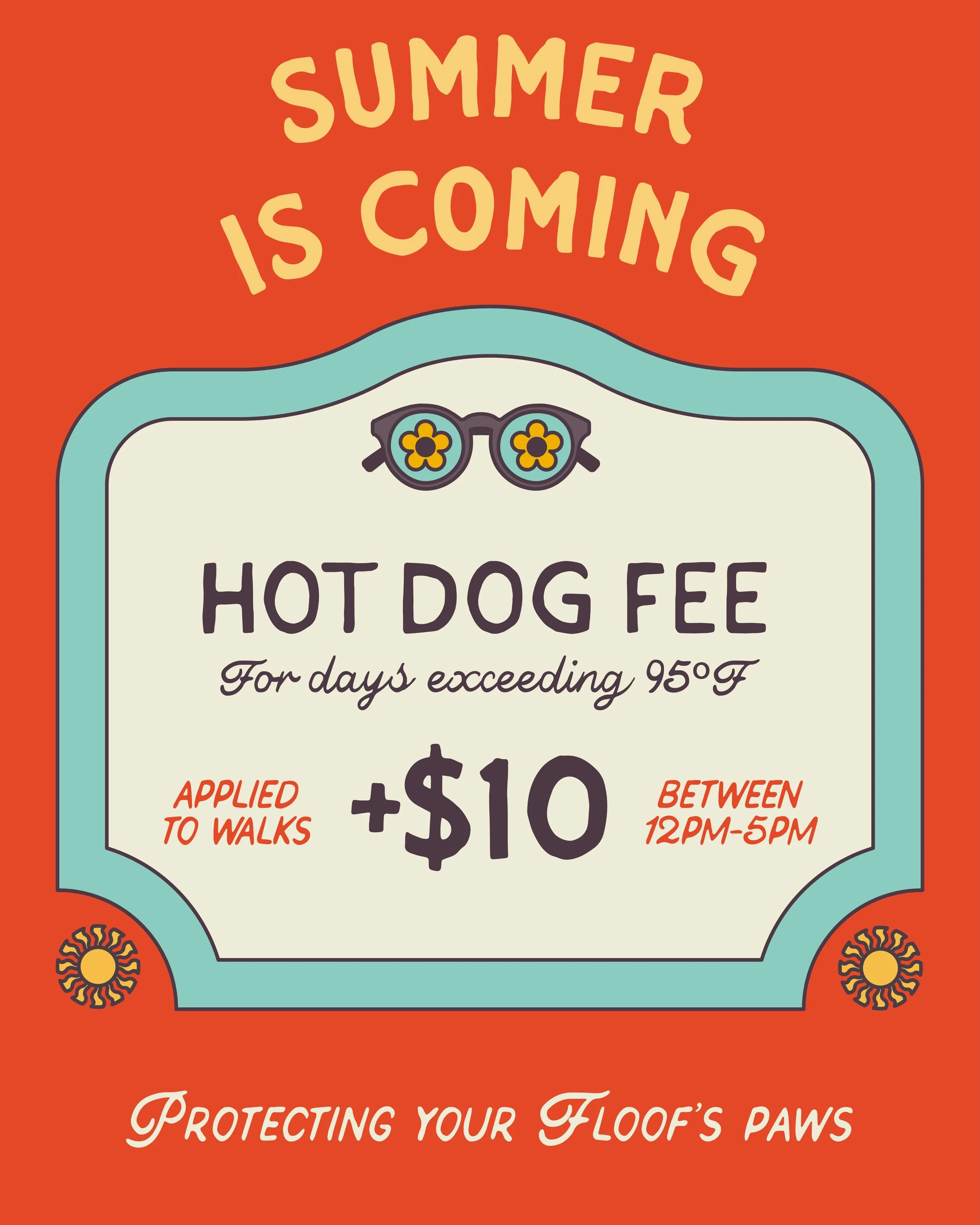 🐶Hot diggity dawg! Please be mindful of the hot weather on the forecast 💛🔥☀️

Some things to keep in mind this summer:
- If you can&rsquo;t walk on the pavement barefoot, your Floof&rsquo;s paws are feeling the same heat! If pavement is 130&deg; o