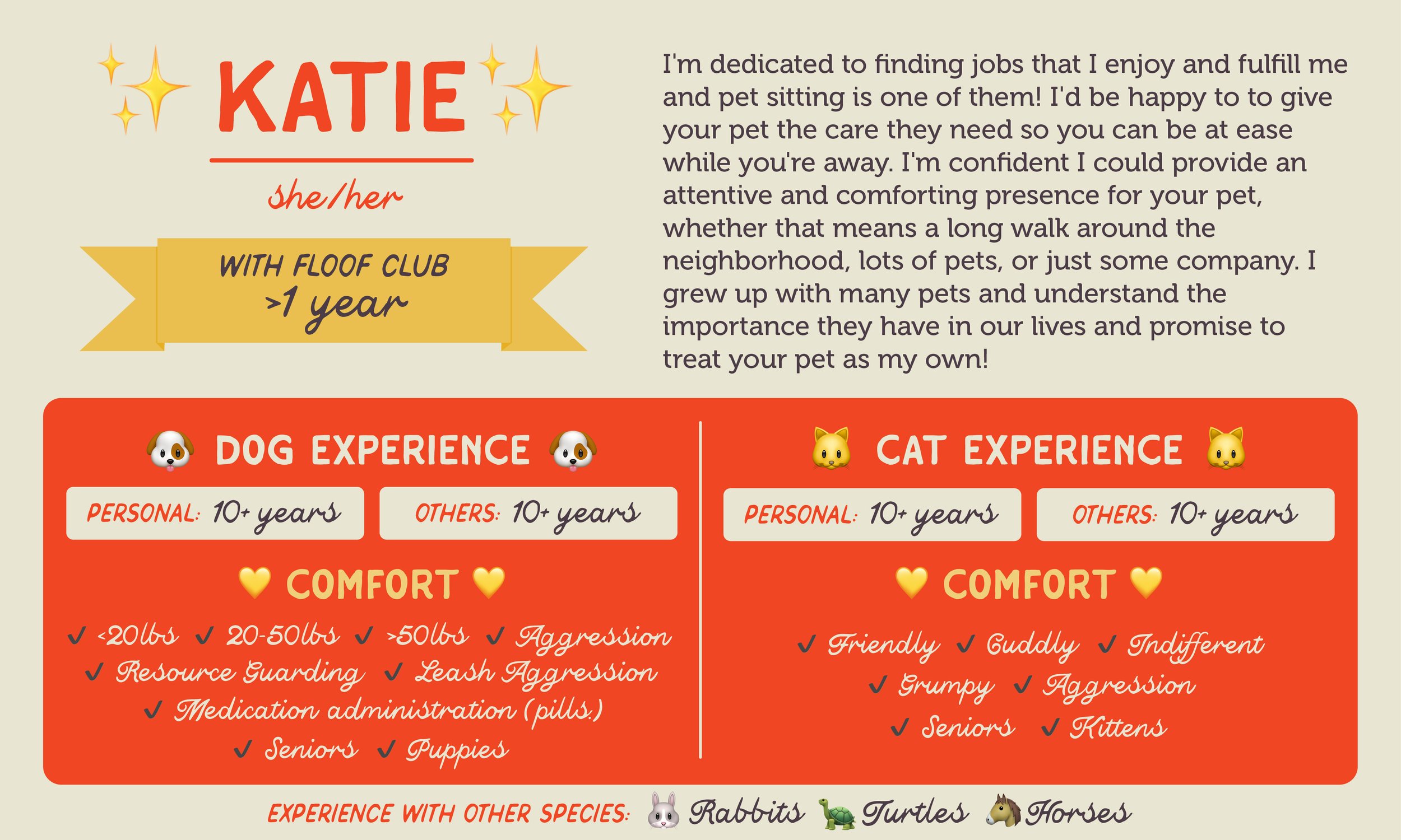 An informative pet care graphic for our sitter, Katie