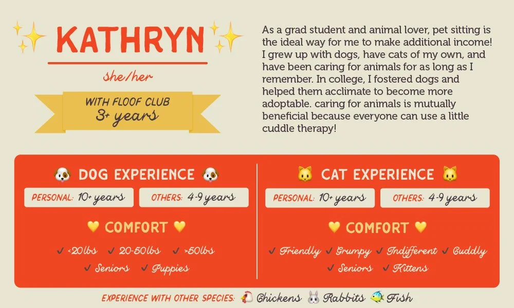 An informative pet care graphic for our sitter, Kathryn