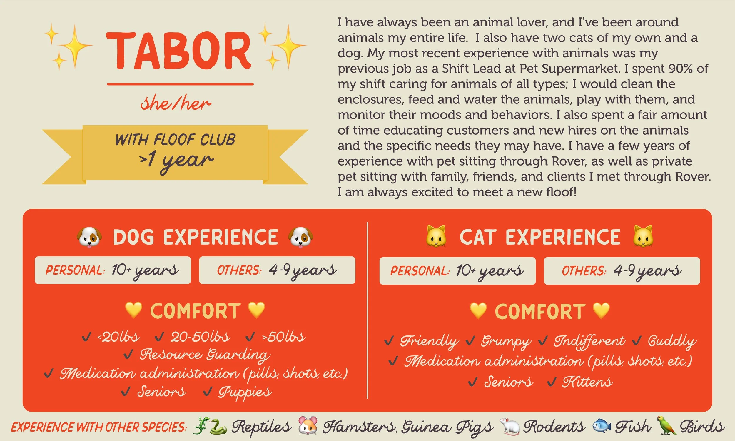 An informative pet care graphic for our sitter, Tabor