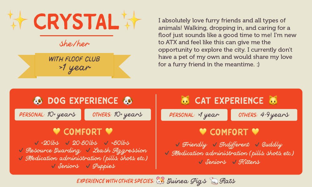 An informative pet care graphic for our sitter, Crystal