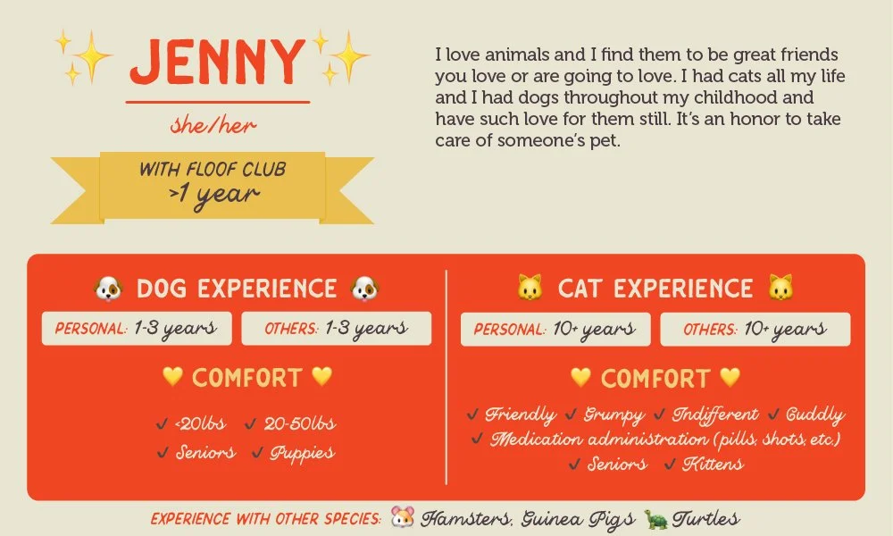 An informative pet care graphic for our sitter, Jenny