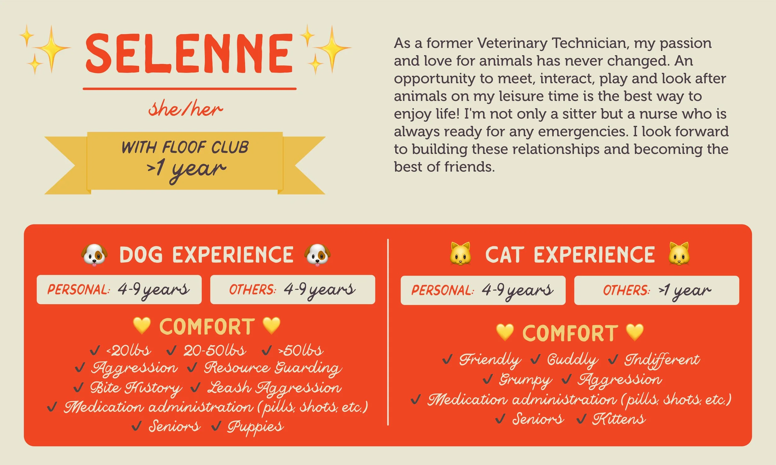 An informative pet care graphic for our sitter, Selenne