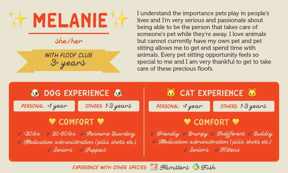 An informative pet care graphic for our sitter, Melanie