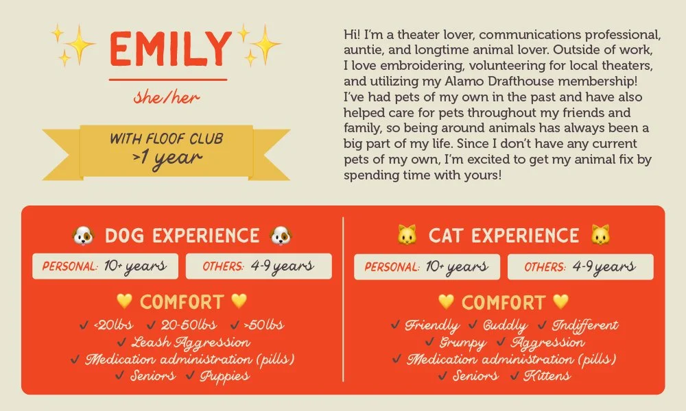 An informative pet care graphic for our sitter, Emily