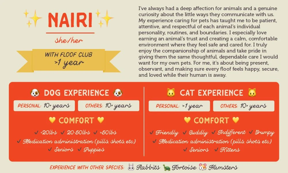 An informative pet care graphic for our sitter, Nairi