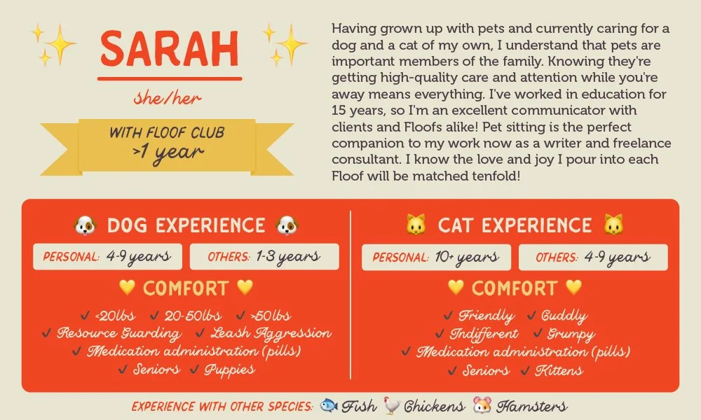 An informative pet care graphic for our sitter, Sarah