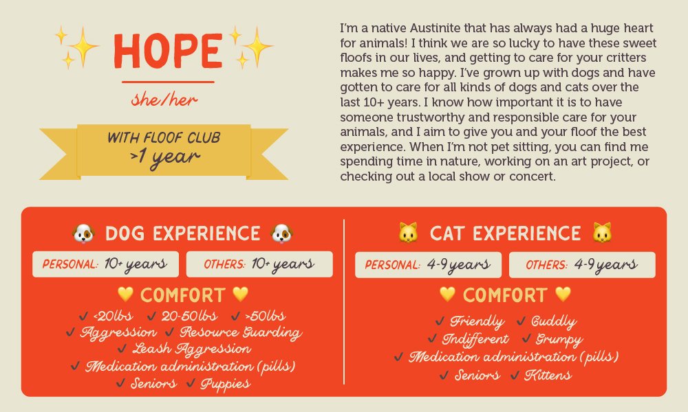 An informative pet care graphic for our sitter, Hope