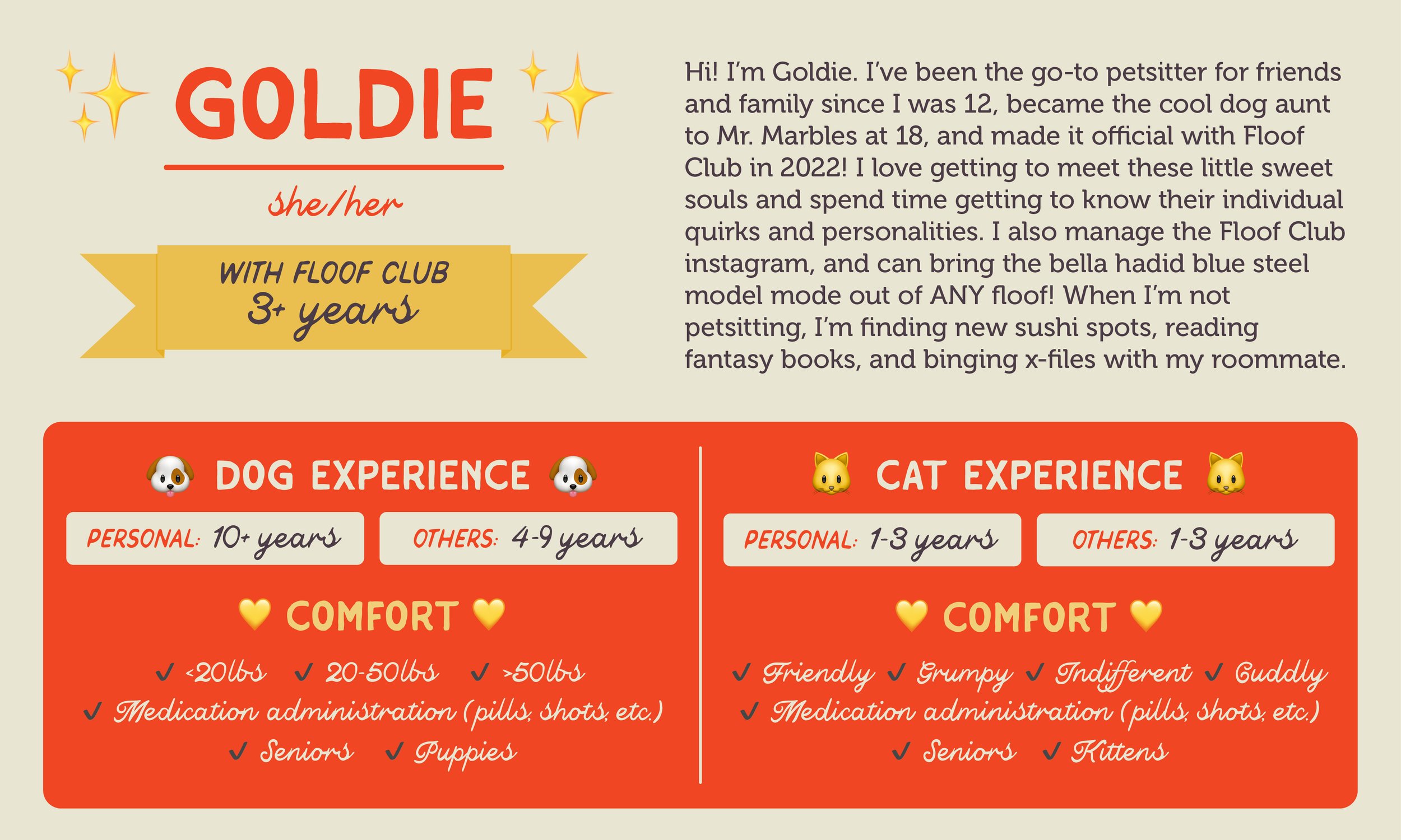 An informative pet care graphic for our sitter, Goldie