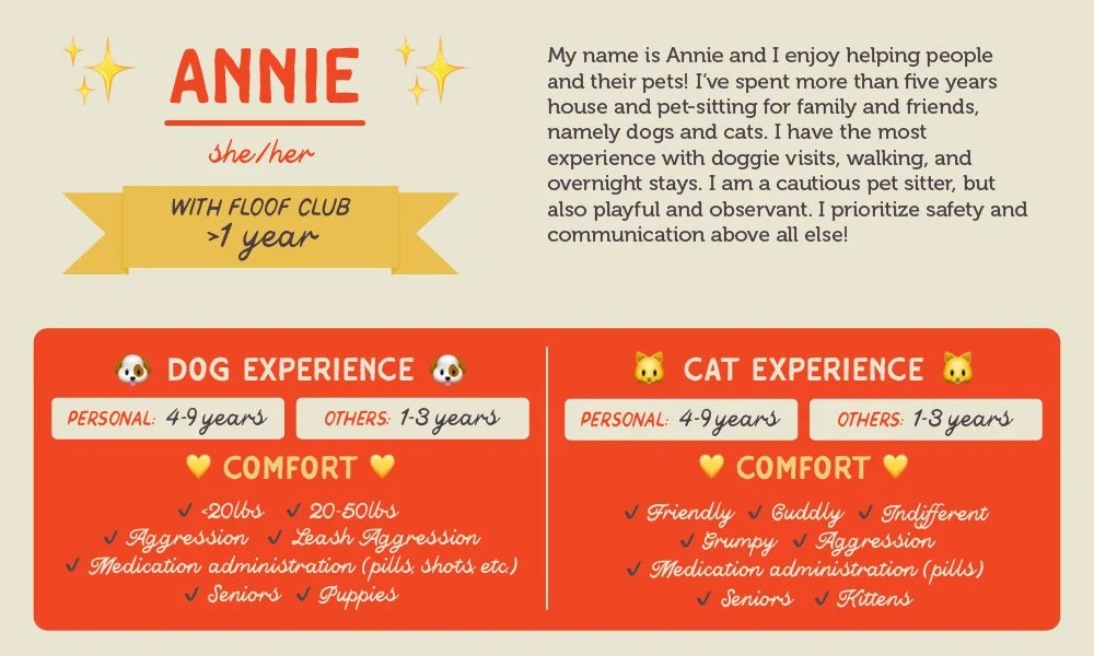 An informative pet care graphic for our sitter, Annie
