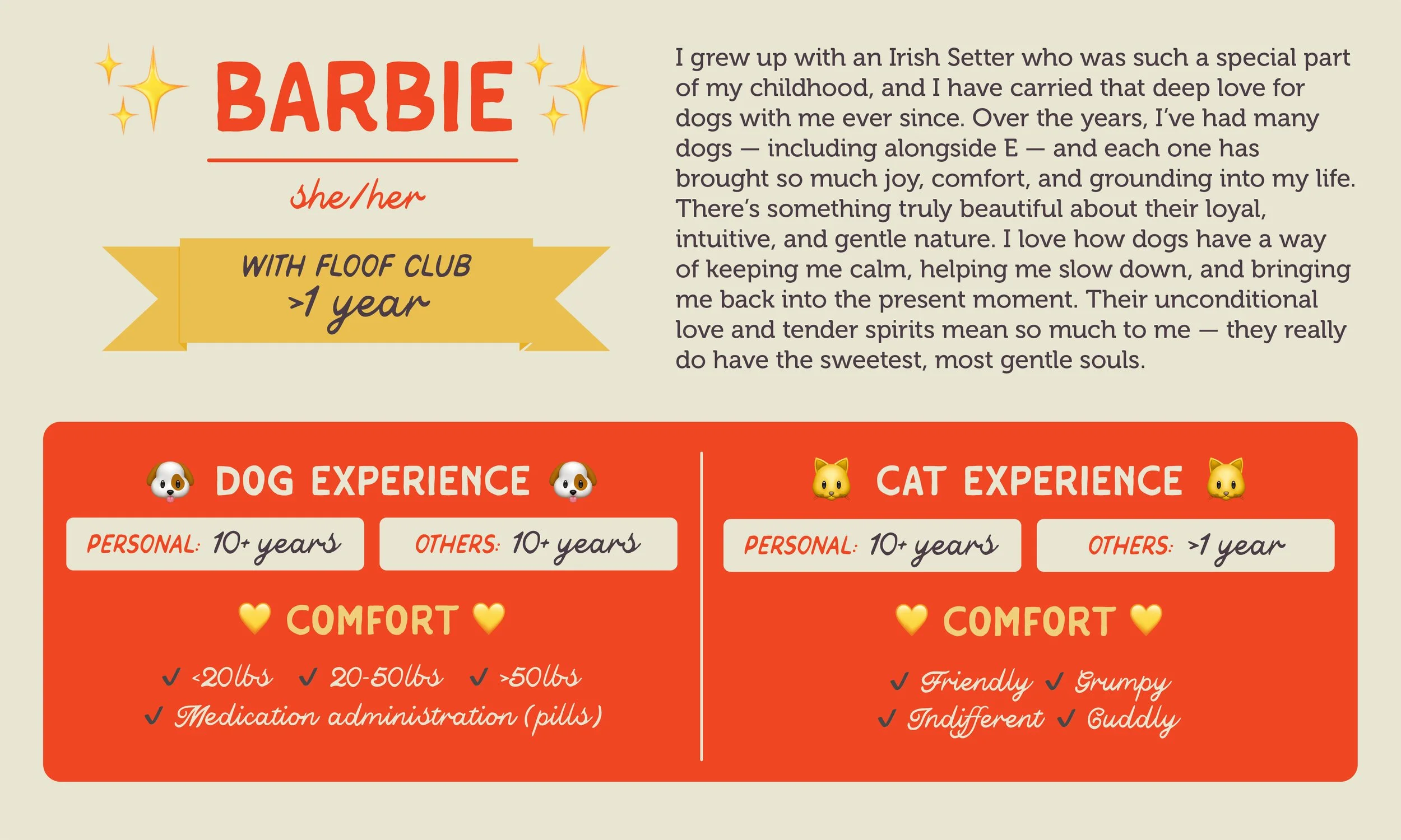 An informative pet care graphic for our sitter, Barbie