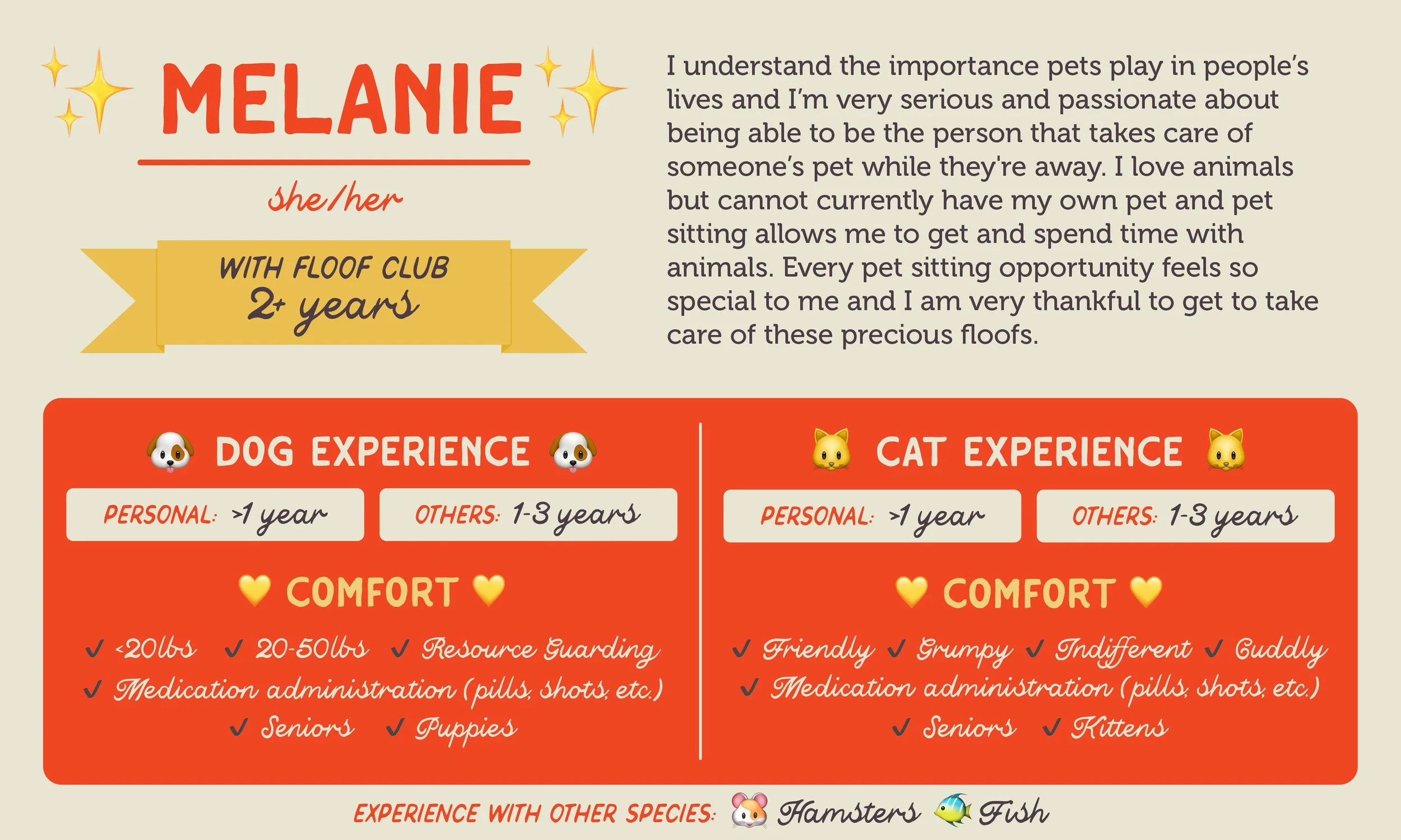An informative pet care graphic for our sitter, Melanie
