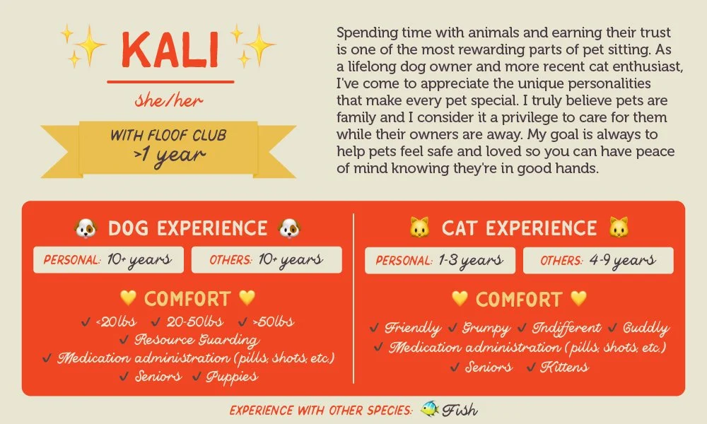 An informative pet care graphic for our sitter, Kali