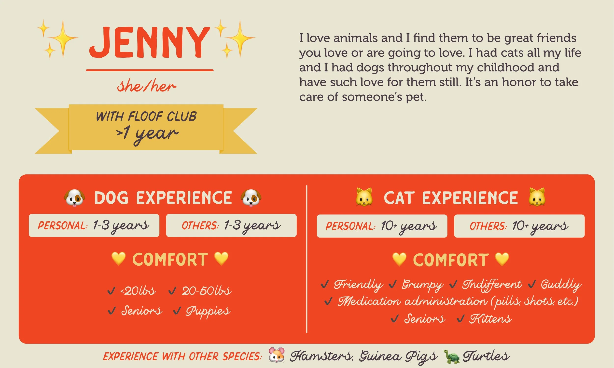 An informative pet care graphic for our sitter, Jenny