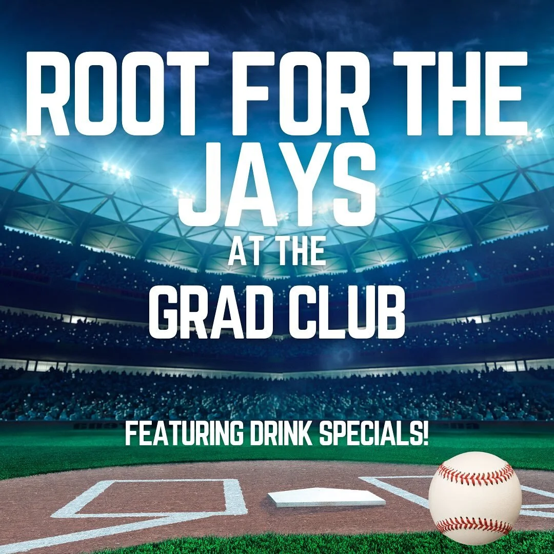 Root for the Blue Jays tonight at the Grad Club! We&rsquo;ve got drink specials, including blue-tinted drinks ⚾️ 

#gradlifewesternu