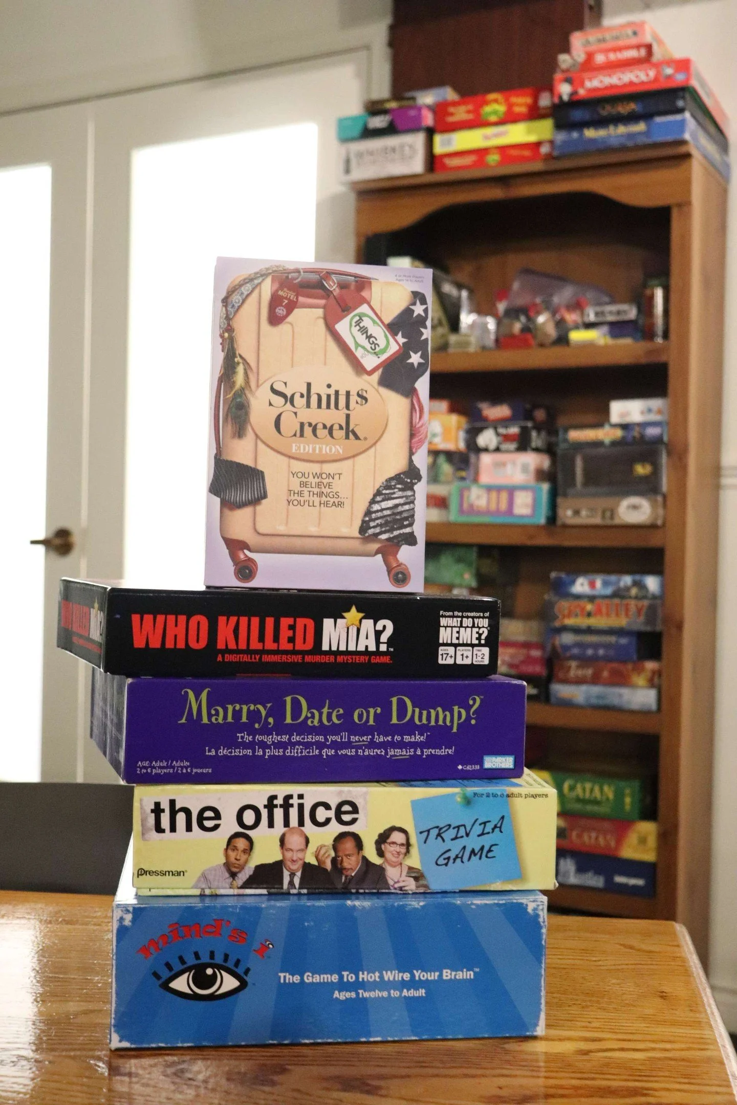 🎲The newest additions to our ever-growing board game collection!

We have over 60 board games for you to borrow and play during your visit. Check out what's new, like the Schitt's Creek edition of Things, The Office Trivia Game, Who Killed Mia?, Mar