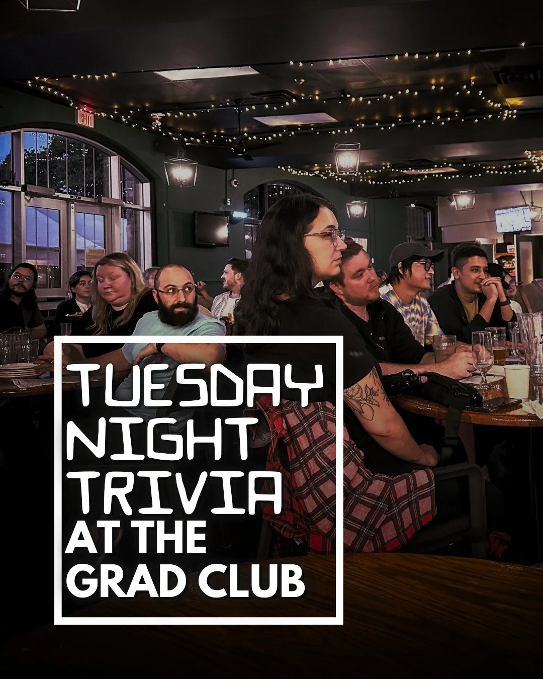 We host Tuesday Night Trivia every week, and this week's is part of SOGS Winter Orientation Week! Play 3 rounds of trivia (20 questions per round). Winning teams earn $20 Grad Club gift certificates.