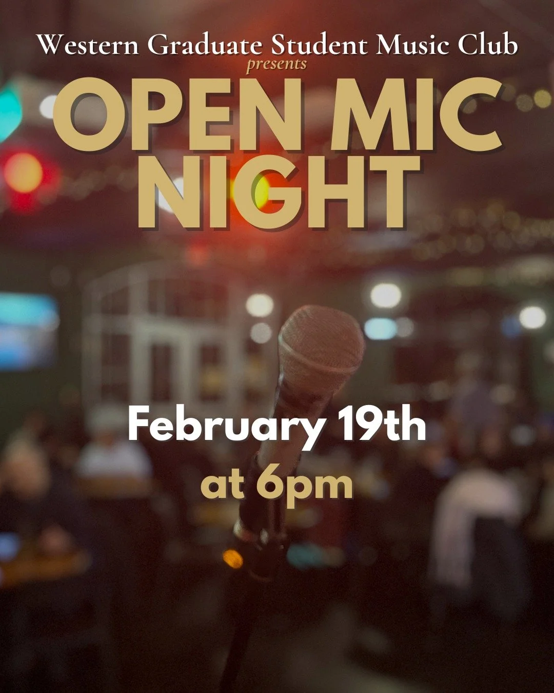 Once a month, the Western Graduate Students&rsquo; Music Club hosts Open Mic Night on our stage. The show starts at 6pm. 

Learn more and sign up at the Western Graduate Students&rsquo; Music Club Instagram page @uwogradmusic.