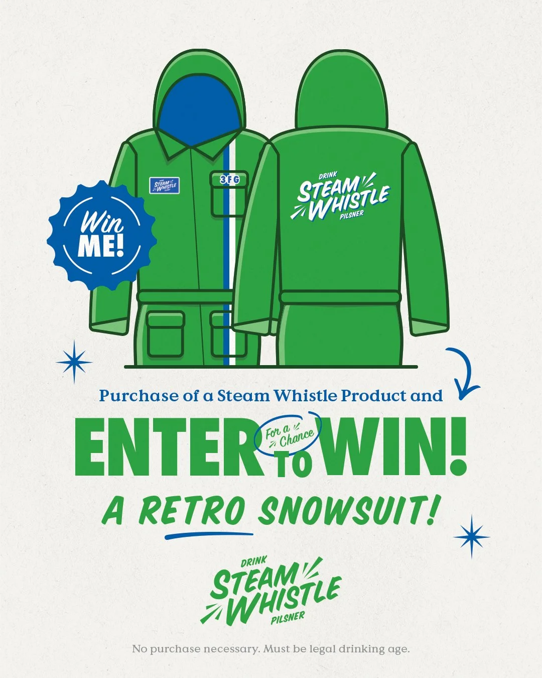 We're running a promo with @steamwhistlebrewing! Purchase a Steam Whistle pint and enter for a chance to win a retro snowsuit! The draw will be on Tuesday February 24th.