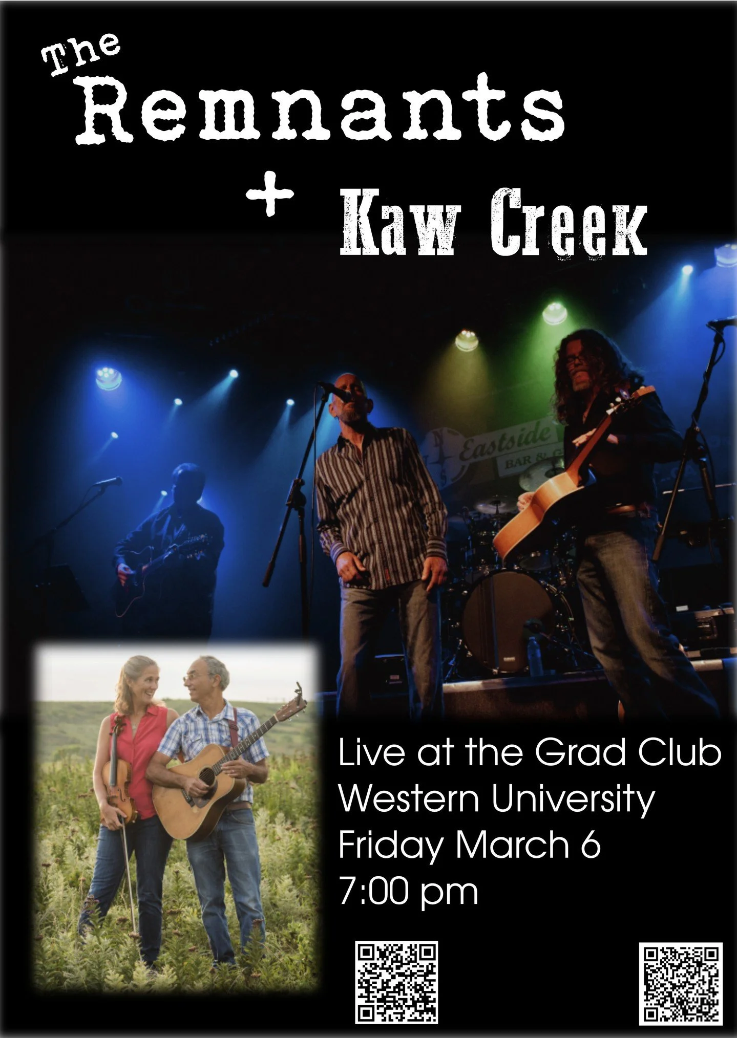 The Remnants return to the Grad Club with special guests Kaw Creek for a night of live music on Friday, March 6th, at 7pm 🎶 

Learn more about the Remnants: https://www.facebook.com/p/The-Remnants-61559377044892/

Please note: there will be no karao