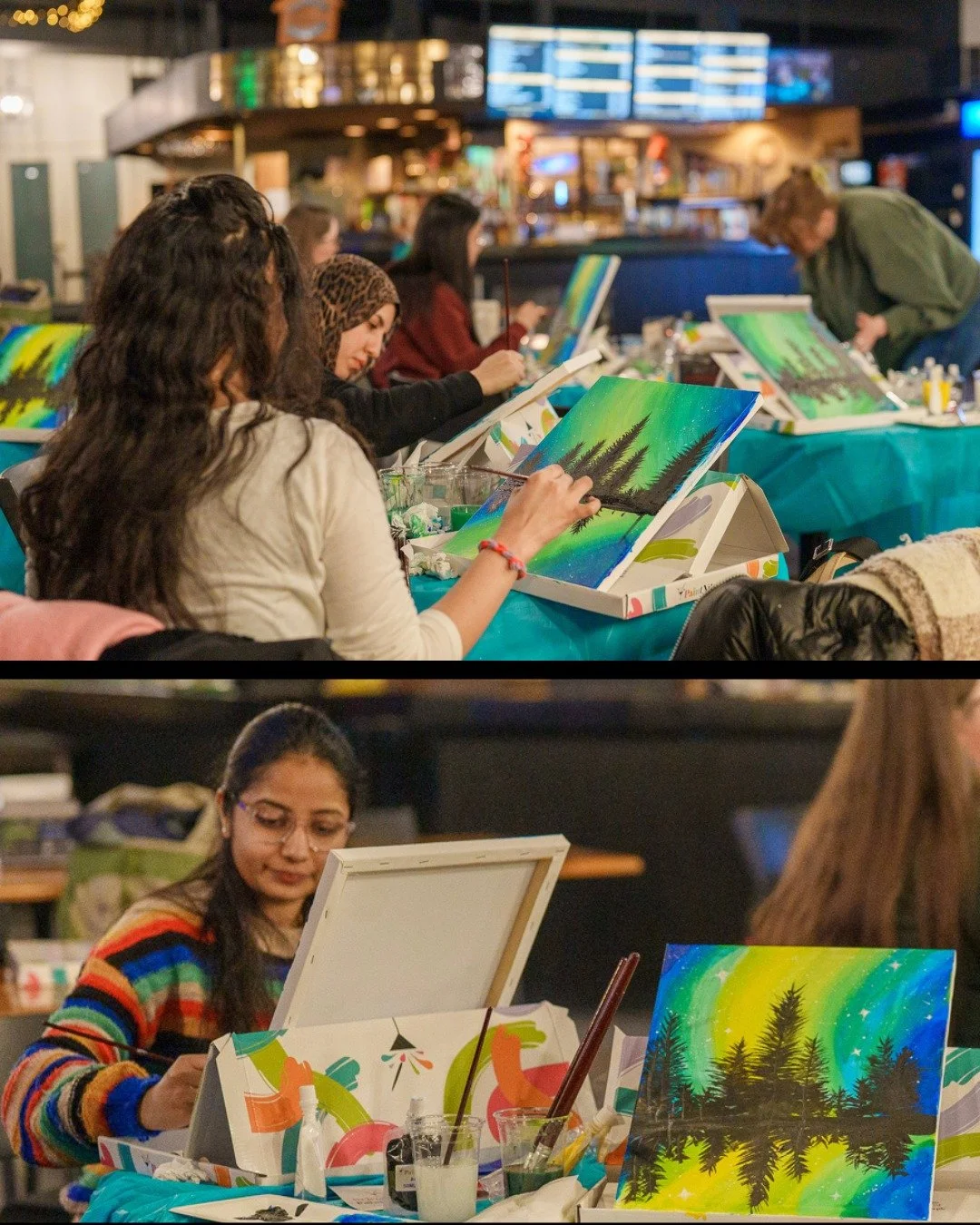 🎨🖌️ Winter O-Week kicked off with Sip and Paint at the Grad Club, where SOGS members painted beautiful aurora scenes through PaintNite.com instruction. 🖼️

#gradlifewesternu

Photos by @windshades