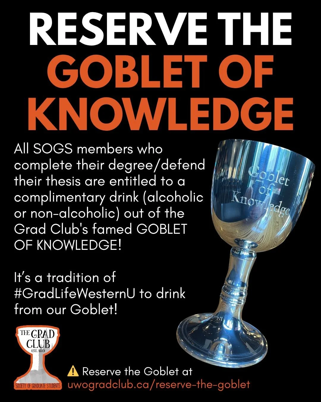 👉 Are you a WesternU grad student (and SOGS member) who:
-is scheduled to defend their Master's or Doctoral thesis; or,
-has completed the coursework for a professional degree (i.e., a degree that is course-based; no research requirement, such as a 