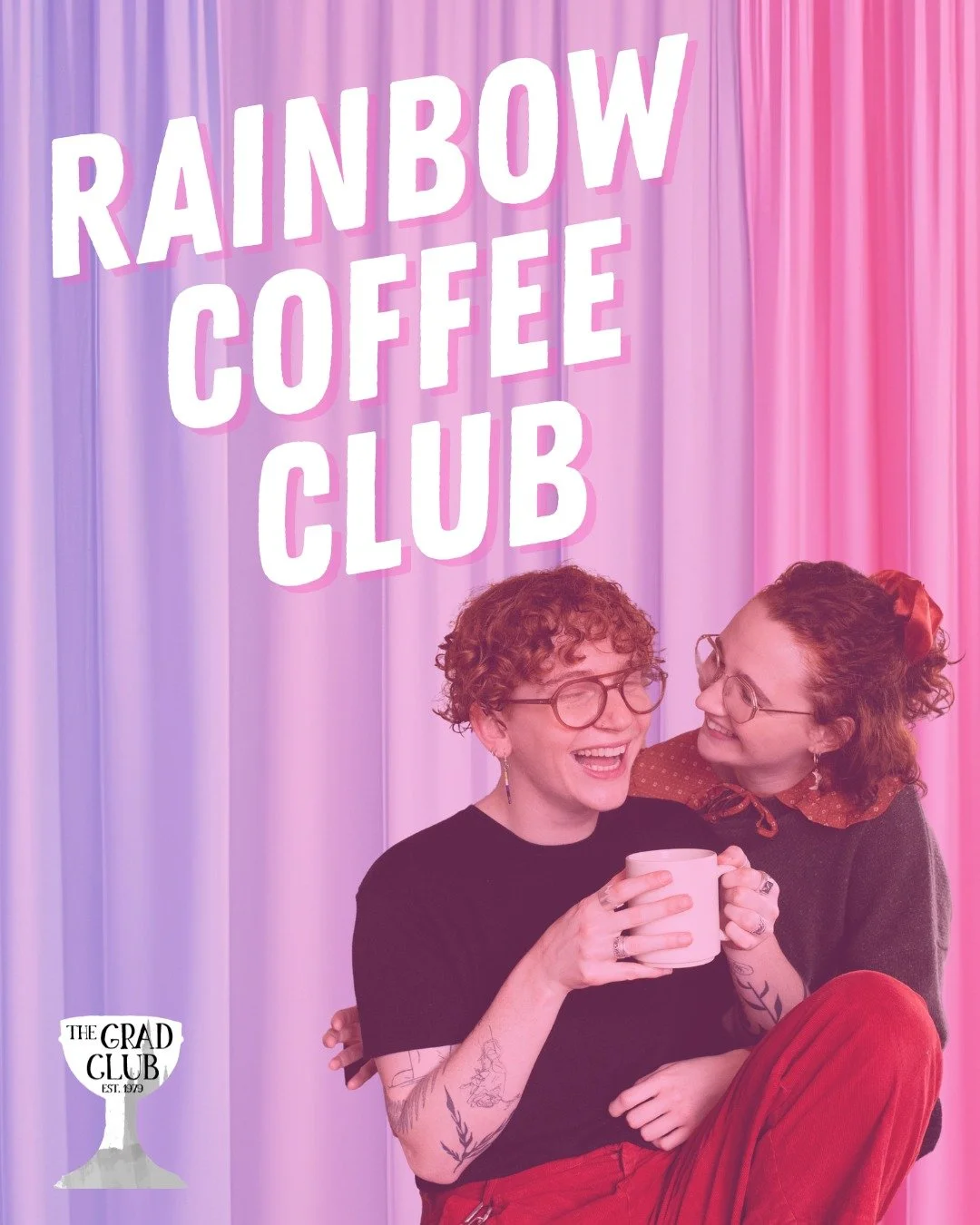 The SOGS Pride Commission hosts RAINBOW COFFEE CLUB at the Grad Club on the first Wednesday of the month. Meet up with us in the Grad Club boardroom for free coffee/tea and great conversation with new queer friends.