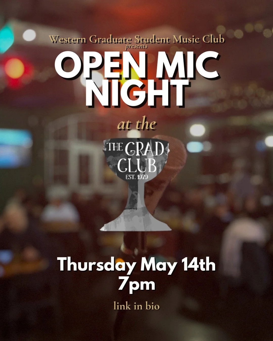 Sign up for Western Graduate Student Music Club's next iteration of Open Mic Night at the Grad Club! 

Date: May 14th
Time: 7pm 

Link in bio.