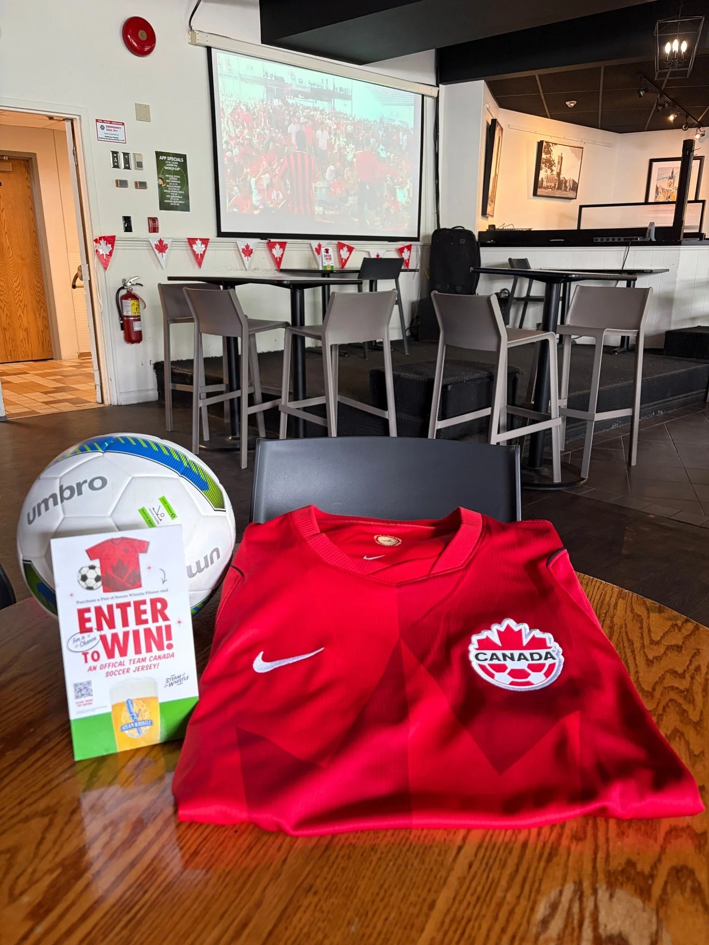 🍁Cheer on Team Canada on the big screen at the Grad Club!⚽

We've got specials on appetizers from 3 p.m. until close, and if you purchase a pint of Steam Whistle Pilsner, you can enter for a chance to win an official Team Canada soccer jersey!